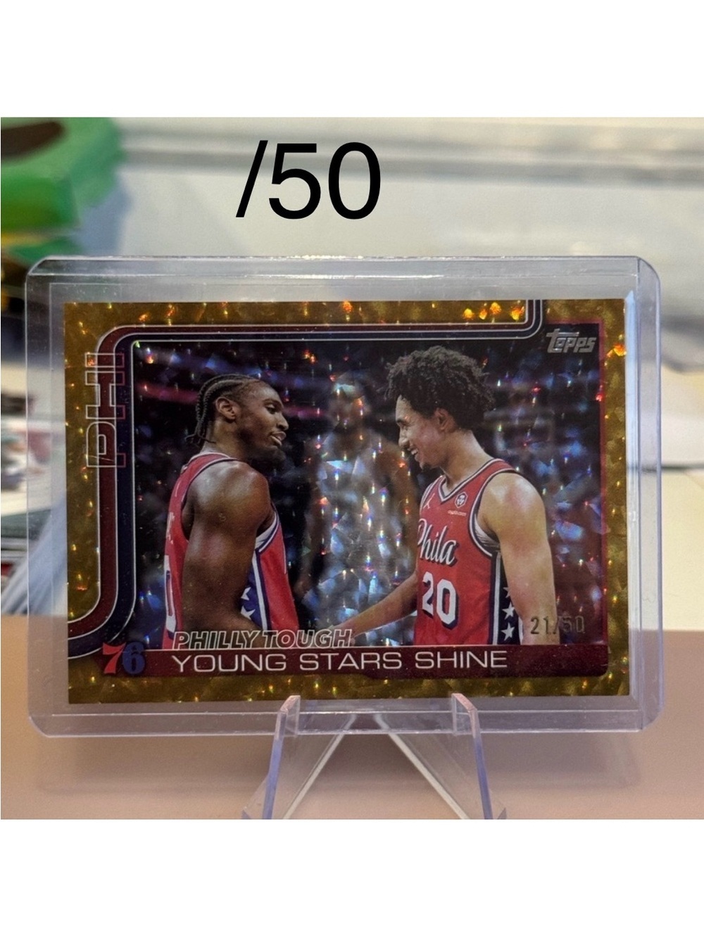🔥 2025 Philly Tough Young Stars Gold 21/50 Shine NBA Topps Card.